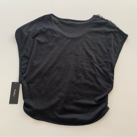 Rhapsody Sheer Black Sequin Short Cap Sleeve Blouse Shirt Large - Picture 6 of 7